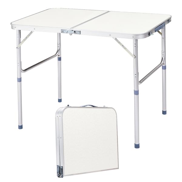 Aluminum Portable Folding Camping Table Adjustable Height White 36 x 24 inch O594880