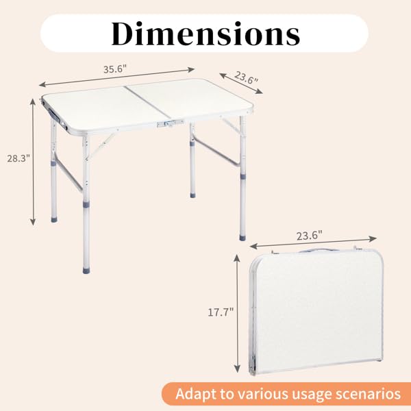 Aluminum Portable Folding Camping Table Adjustable Height White 36 x 24 inch O594880