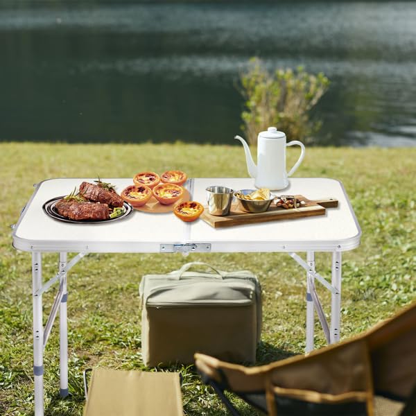 Aluminum Portable Folding Camping Table Adjustable Height White 36 x 24 inch O594880