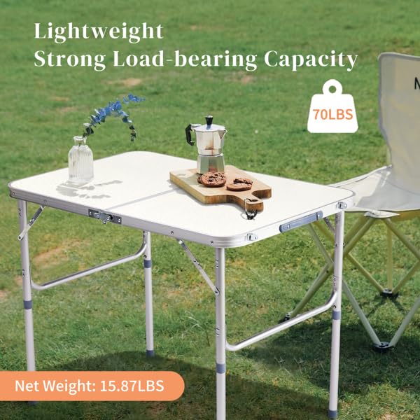 Aluminum Portable Folding Camping Table Adjustable Height White 36 x 24 inch O594880