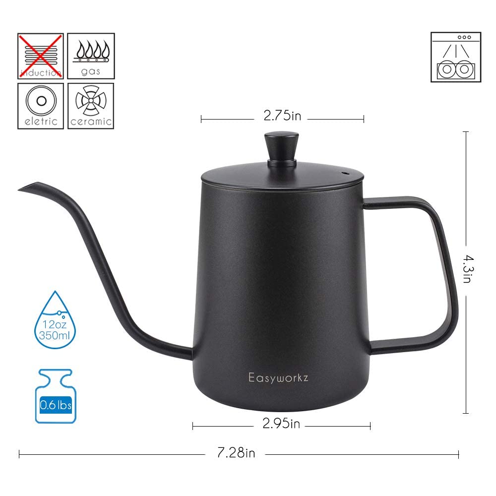 French Press and Gooseneck Pour Over Coffee Kettle 12 oz Stainless Steel T16566