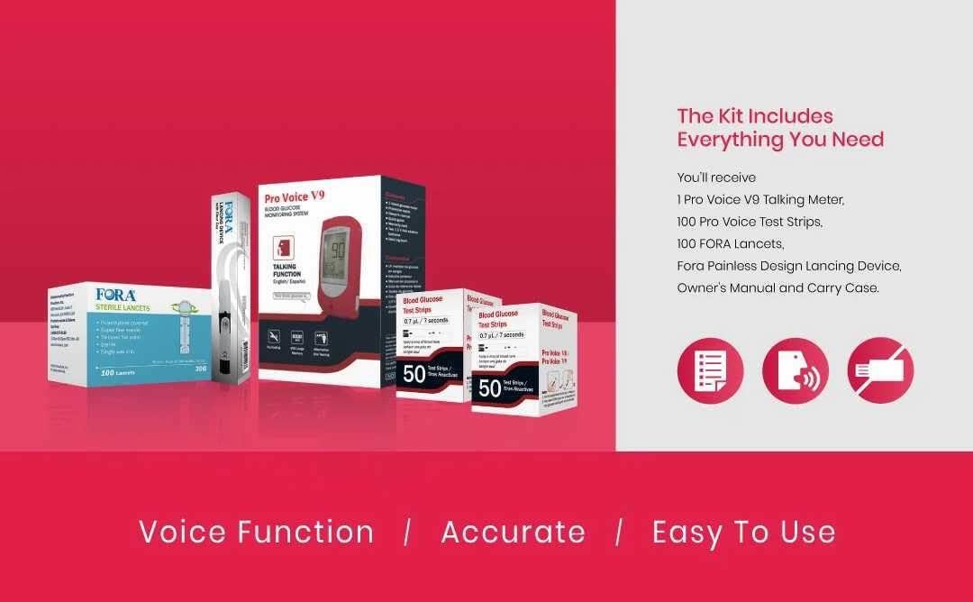 Talking Glucometer Diabetes Testing Kit with 100 Test Strips and 100 Lancets J52400
