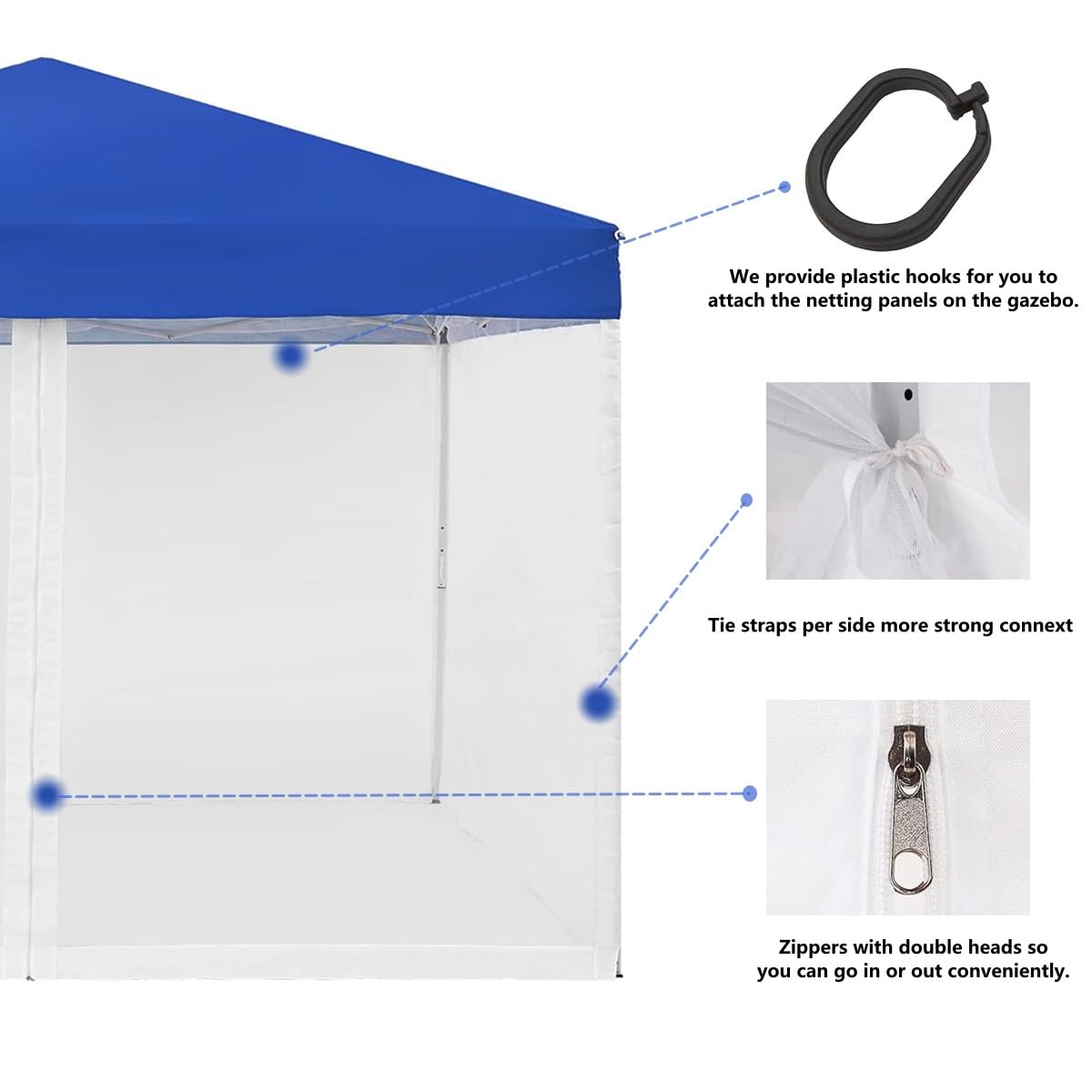 Mosquito Net 4-Panel Canopy Screen Wall with Zipper White Z198