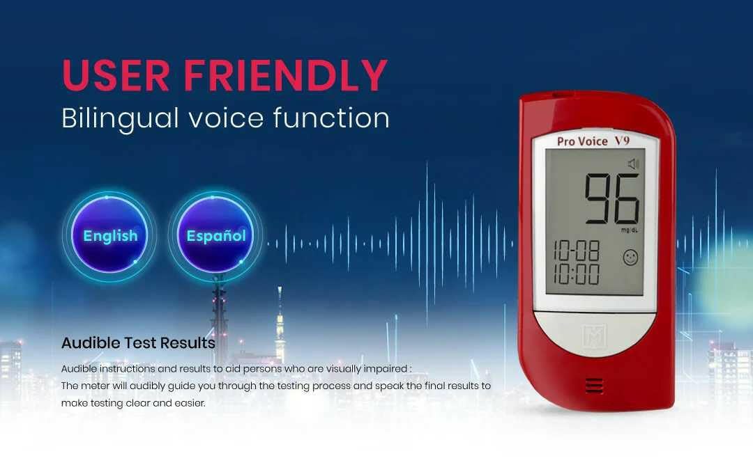 Talking Glucometer Diabetes Testing Kit with 100 Test Strips and 100 Lancets J52400