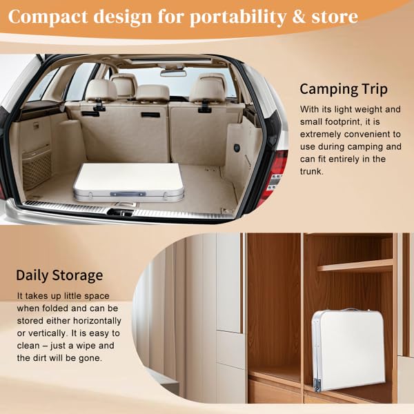 Aluminum Portable Folding Camping Table Adjustable Height White 36 x 24 inch O594880