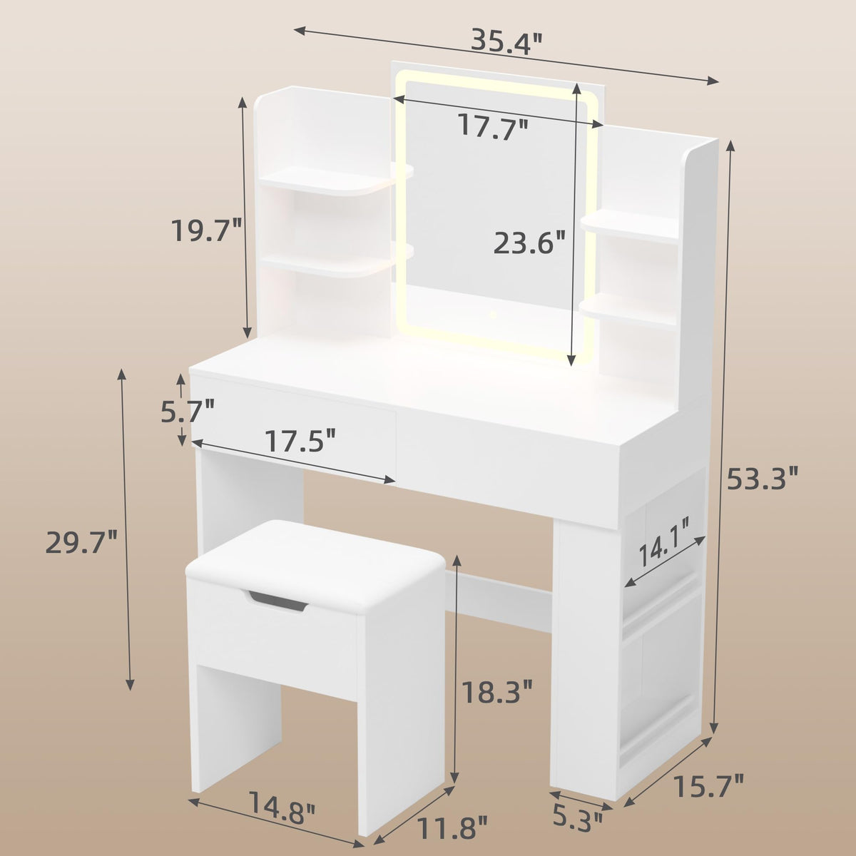 White Vanity Desk Set with LED Mirror X4831