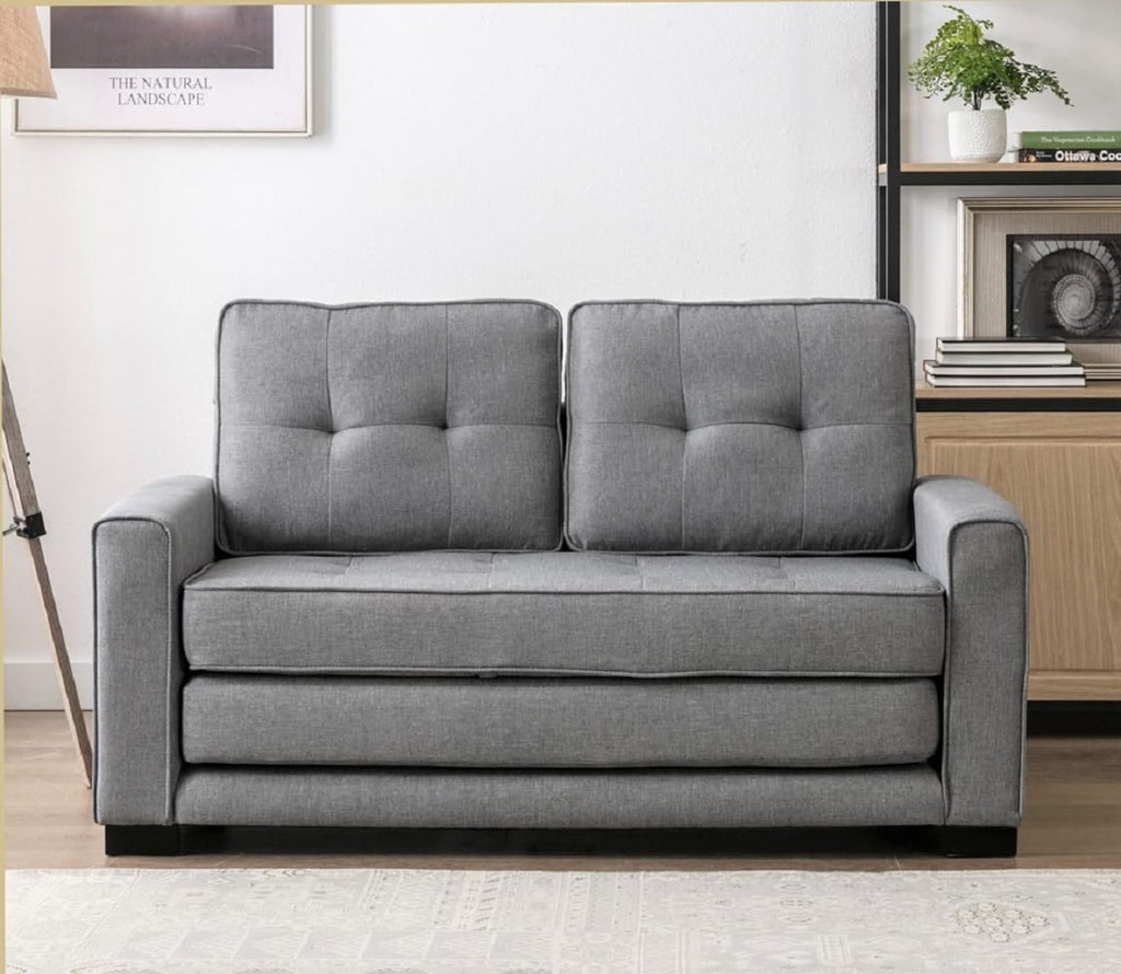 Light Gray Tufted Pull-Out Sleeper Loveseat I8267