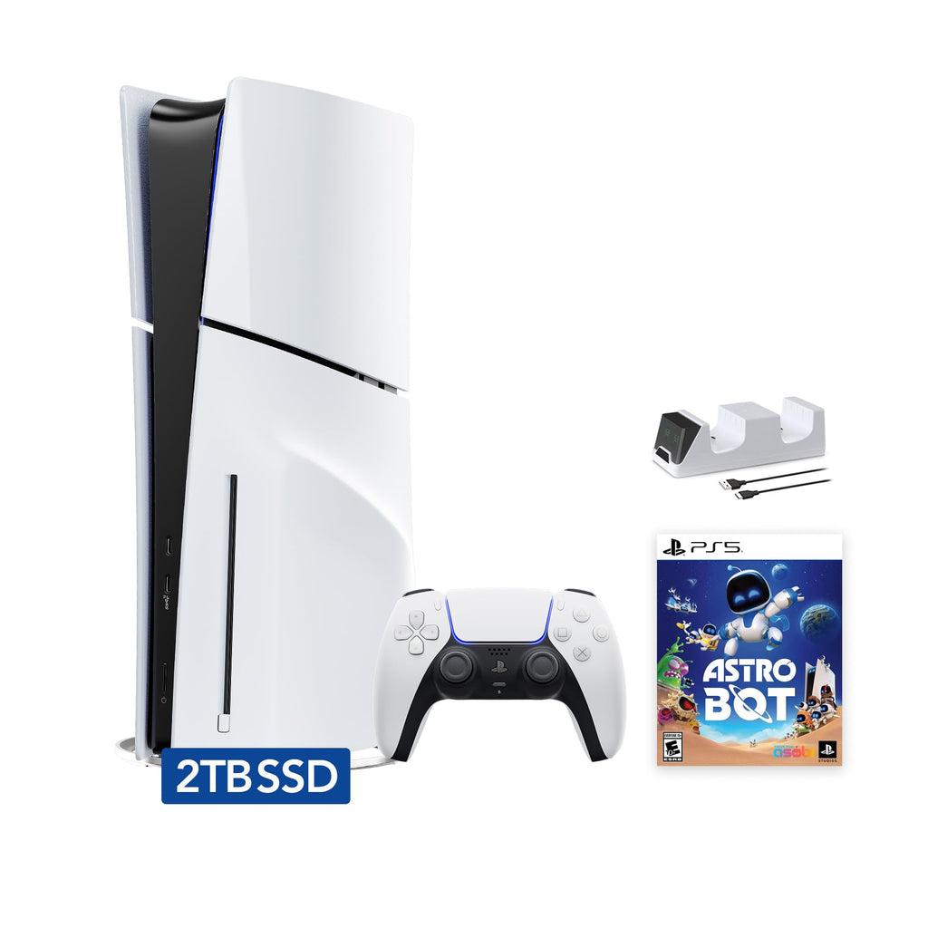 White PlayStation 5 Slim Disc 2TB SSD Console Bundle with Dual-Controller Charger L853