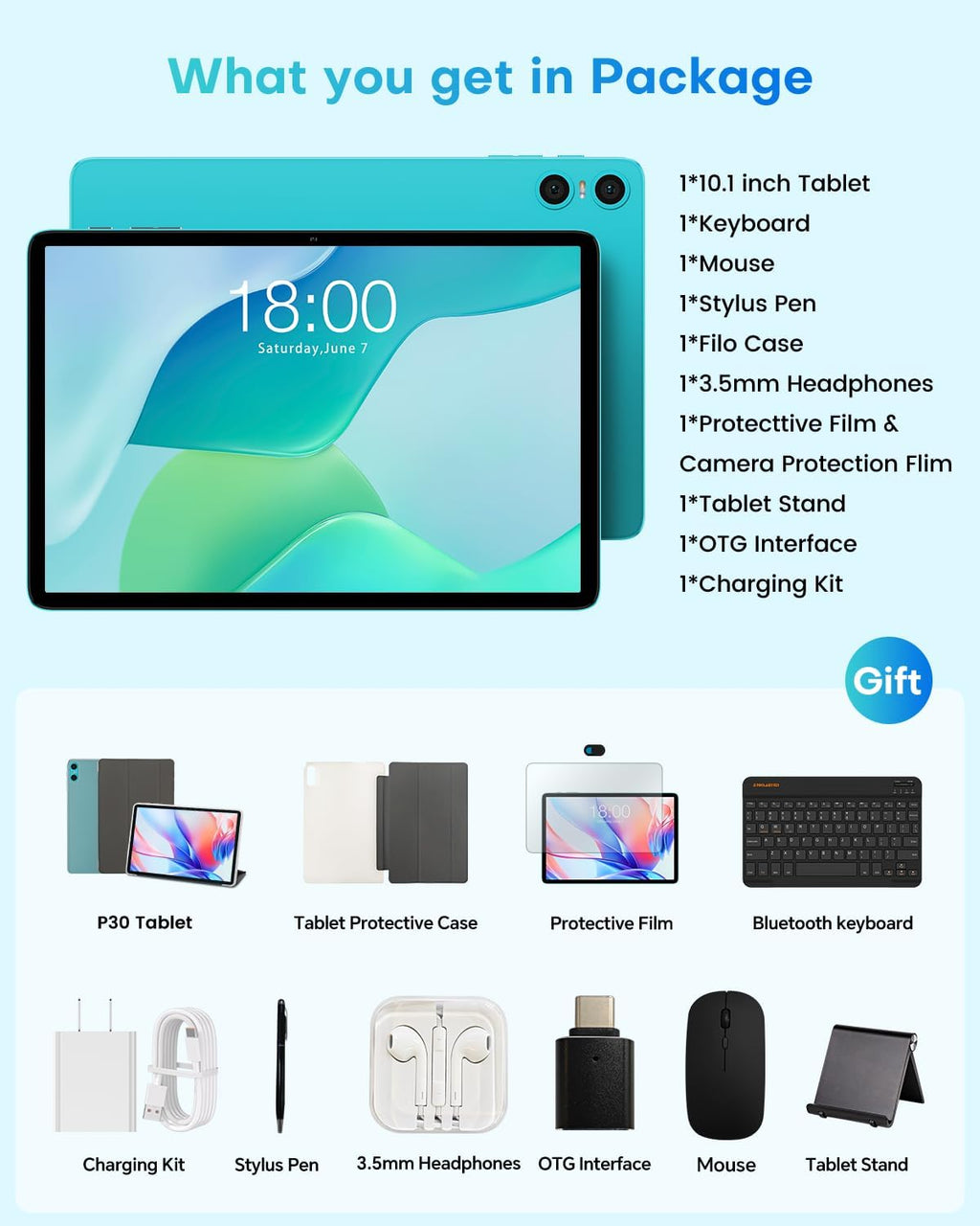 10.1" Android 2-in-1 Tablet Bundle with Keyboard Mouse Case H1207