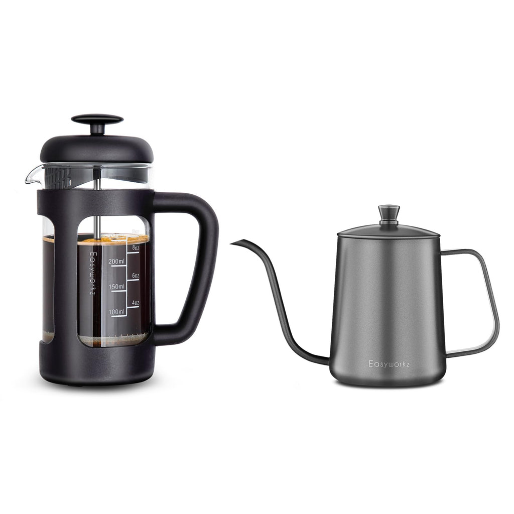 French Press and Gooseneck Pour Over Coffee Kettle 12 oz Stainless Steel T16566