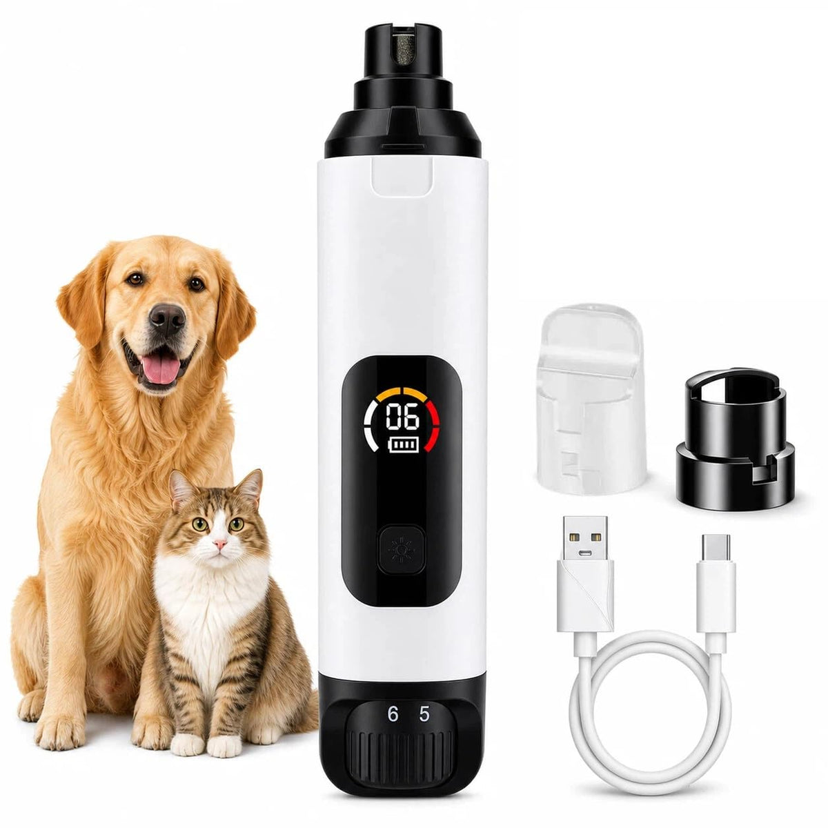 6-Speed Electric Pet Nail Grinder with LED Lights F410