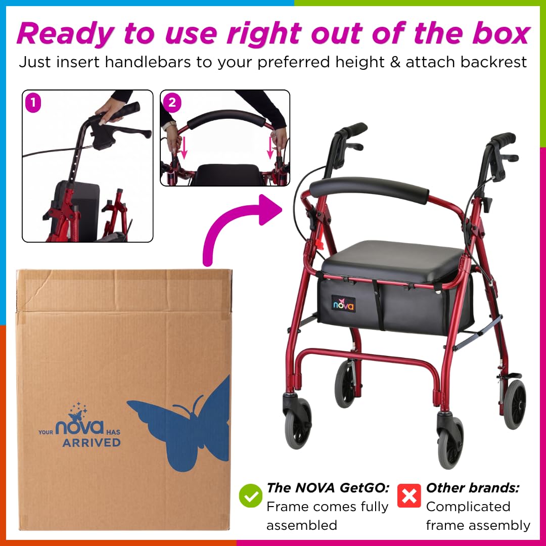 Lightweight Folding Narrow Rollator Walker with Seat C10244