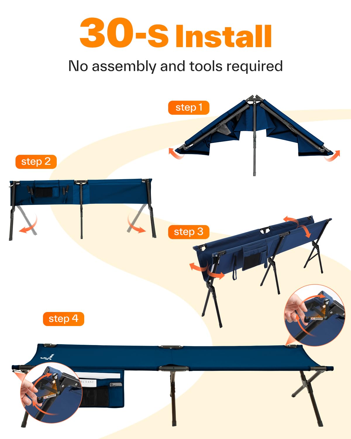 Camping Cot 78.3"x28.7"x14.6" Heavy Duty Folding Bed Support 330 Lbs I21940