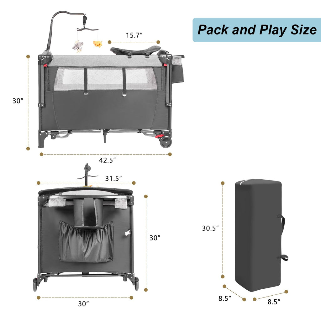 5-in-1 Pack and Play Baby Bassinet Bedside Sleeper Grey F229902