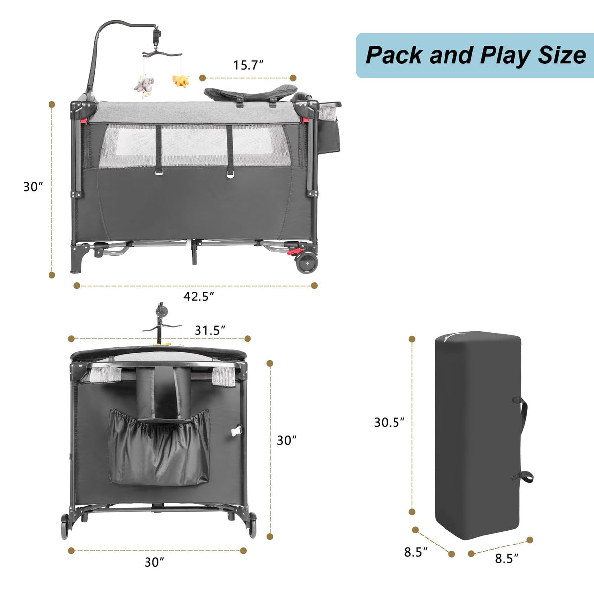5-in-1 Pack and Play Baby Bassinet Bedside Sleeper Grey F229902
