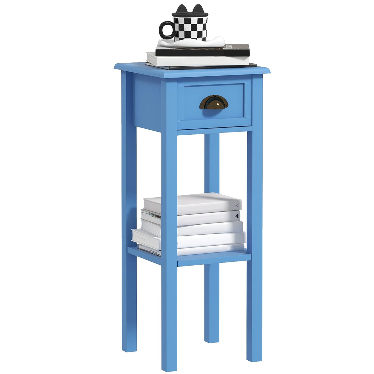 Narrow End Table with Drawer and Bottom Shelf Light Blue W597229