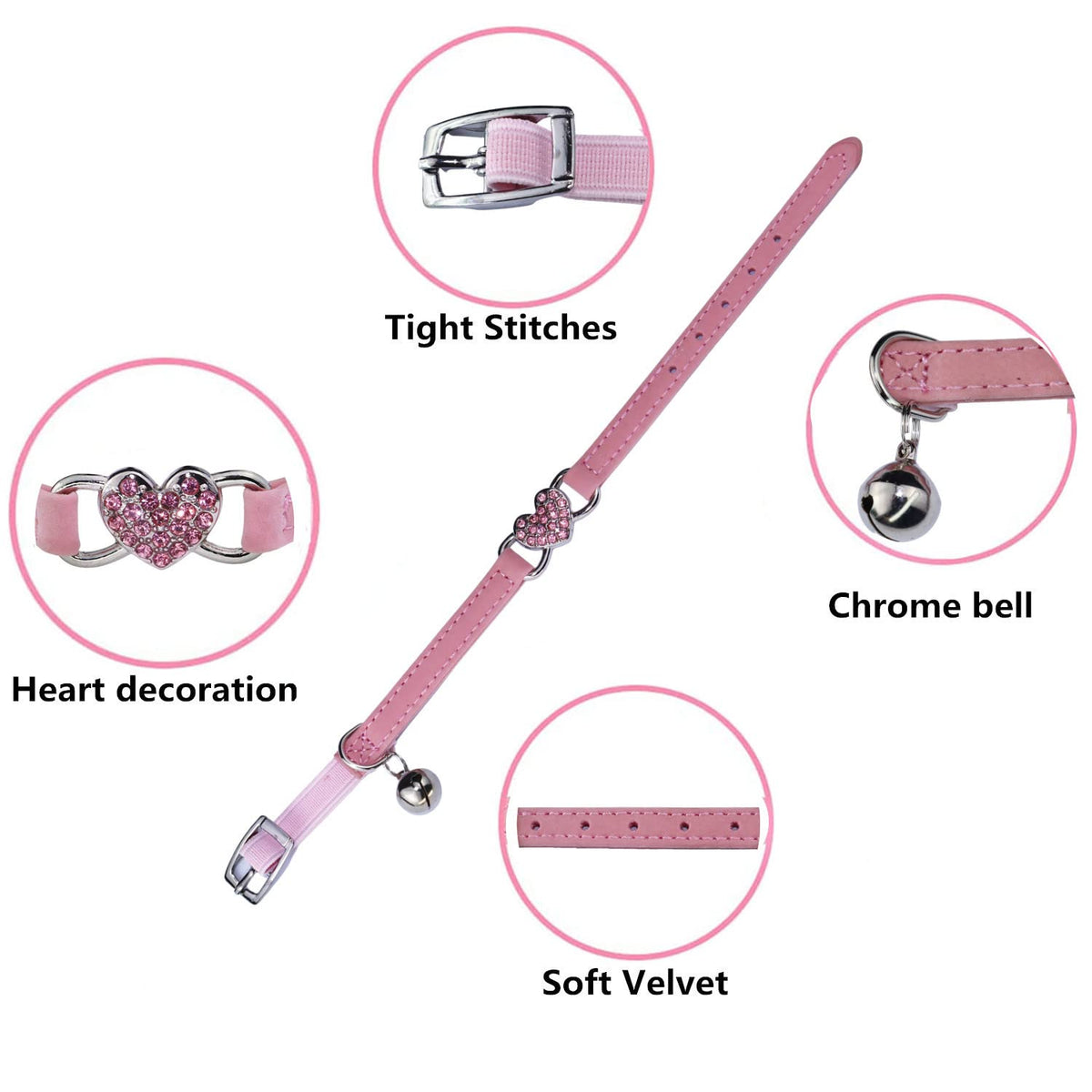 Pink Cat Collar with Safety Belt and Bell C828