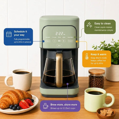 12-Cup Programmable Coffee Maker with Glass Carafe G888199