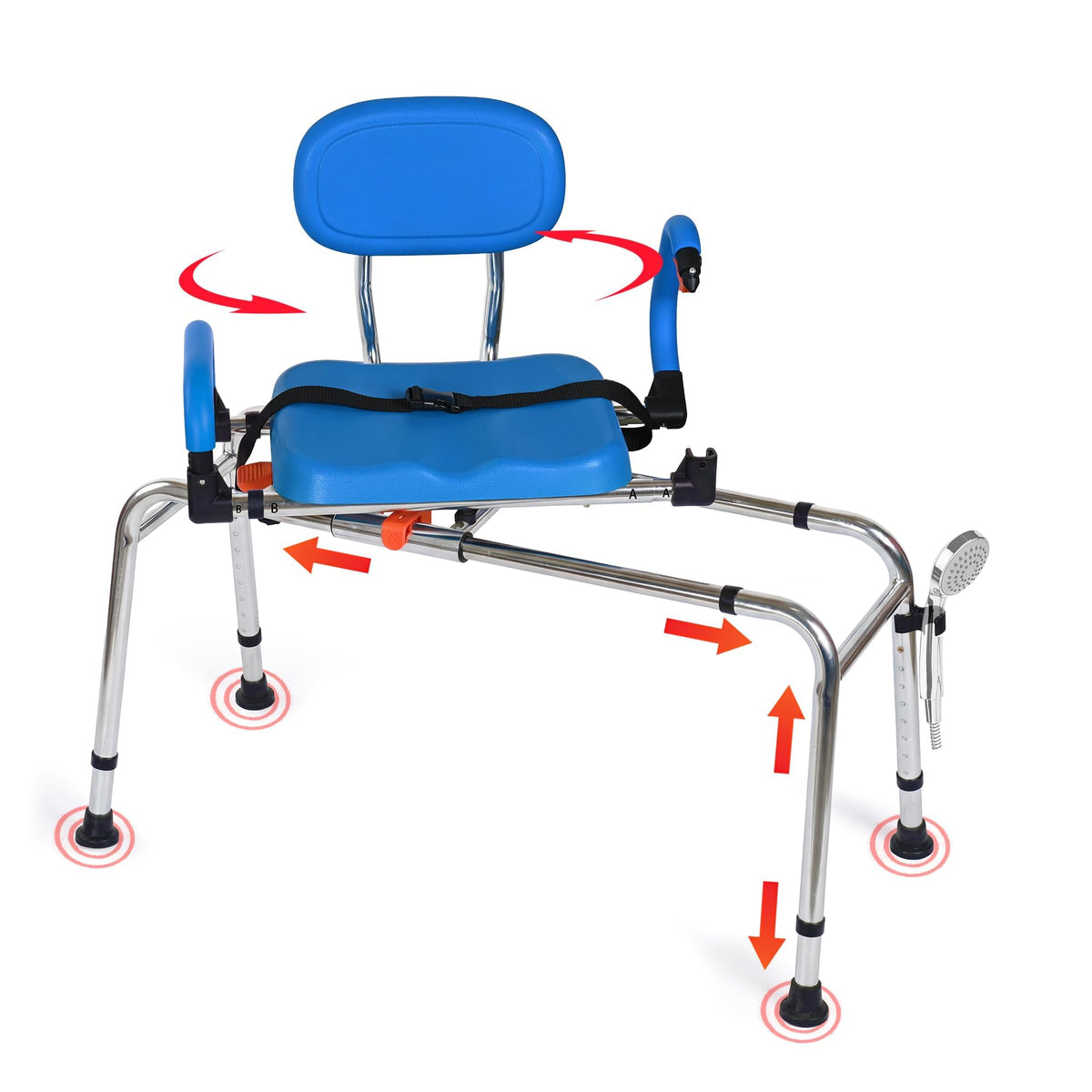 Sliding Shower Chair Tub Transfer Bench with 360° Swivel Seat W742