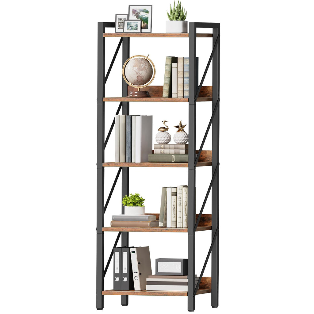 5-Tier Industrial Bookshelf with Metal Frame L41223