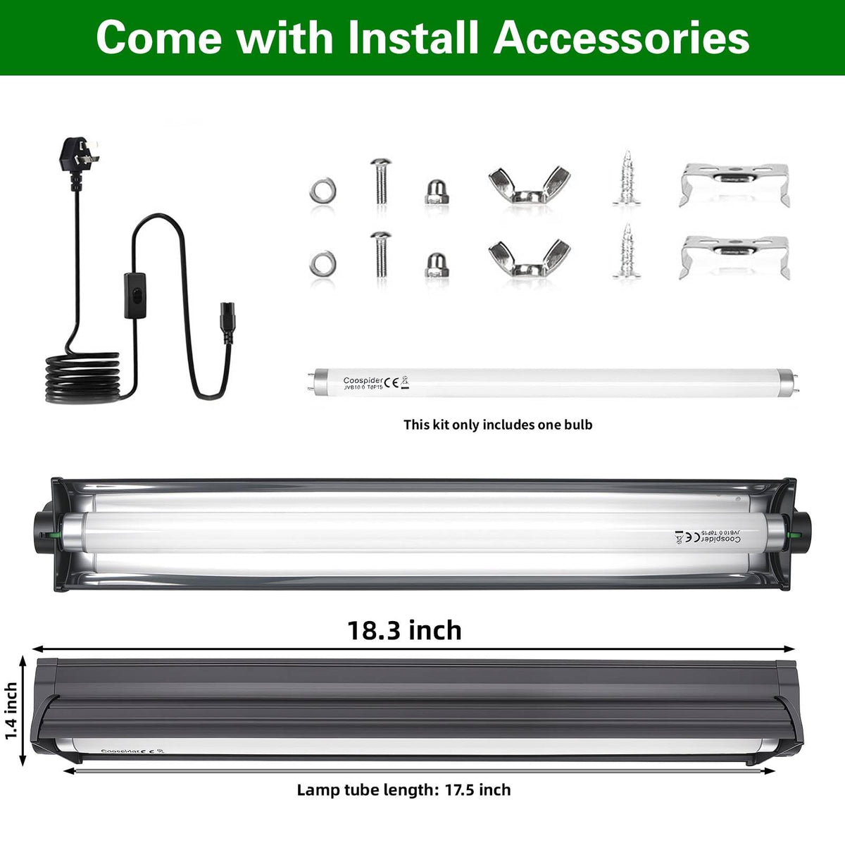 18 Inch 15 Watt UVB 10.0 Fluorescent Reptile Light Fixture Kit Q34914
