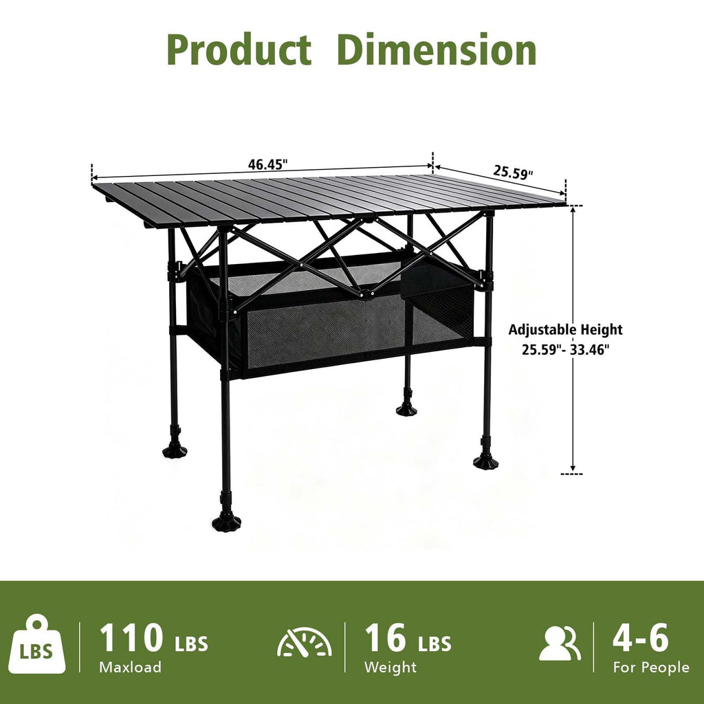 Large Folding Camping Table Adjustable Height M3659