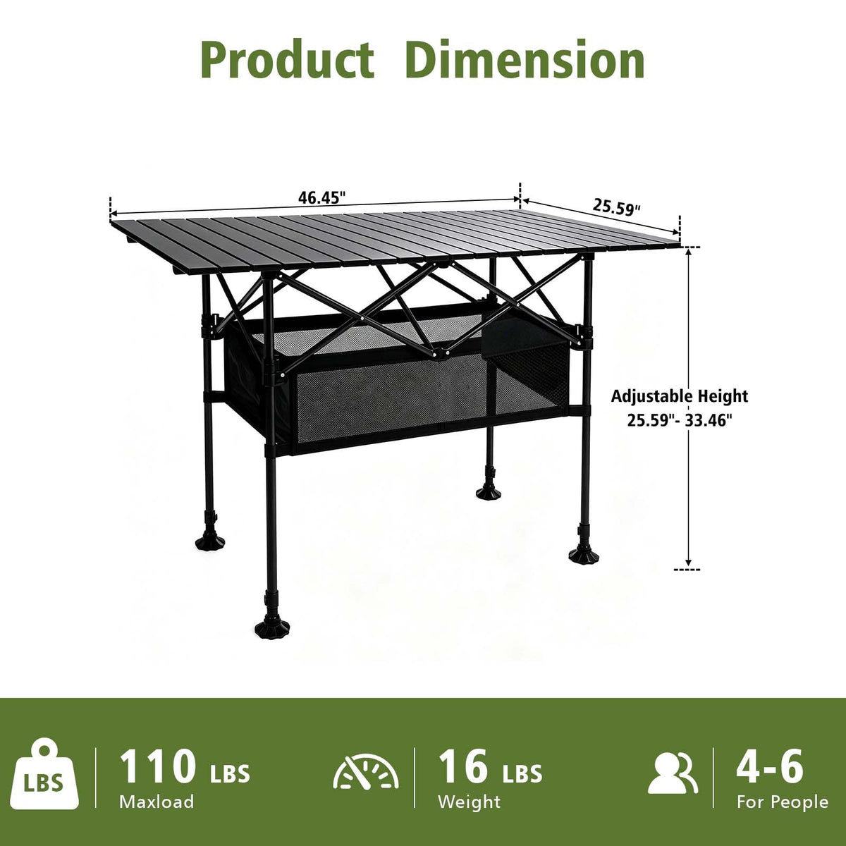 Large Folding Camping Table Adjustable Height M3659