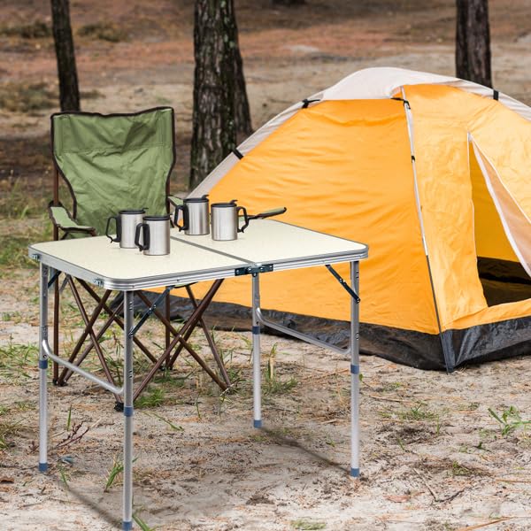 Aluminum Portable Folding Camping Table Adjustable Height White 36 x 24 inch O594880