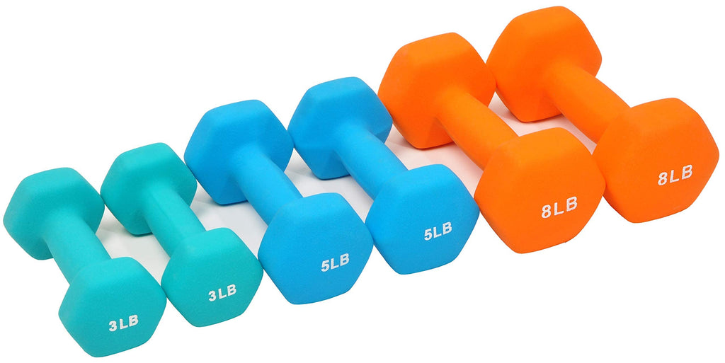 Colored Neoprene Coated Dumbbell Set with Stand, Set of 6 H497