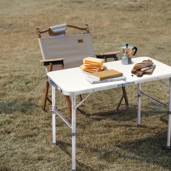 Aluminum Portable Folding Camping Table Adjustable Height White 36 x 24 inch O594880