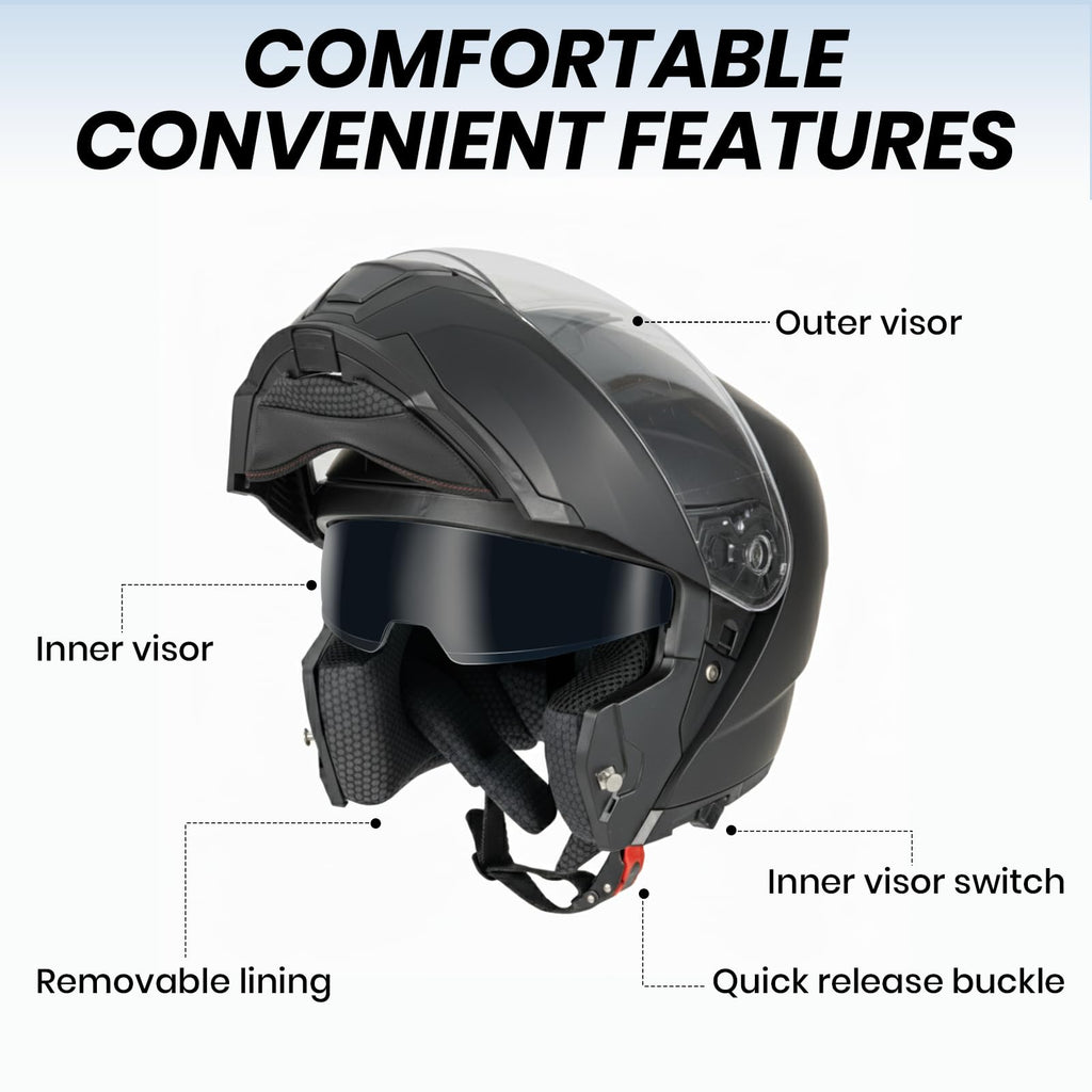 Modular Flip Up Motorcycle Helmet with Dual Visor J97384
