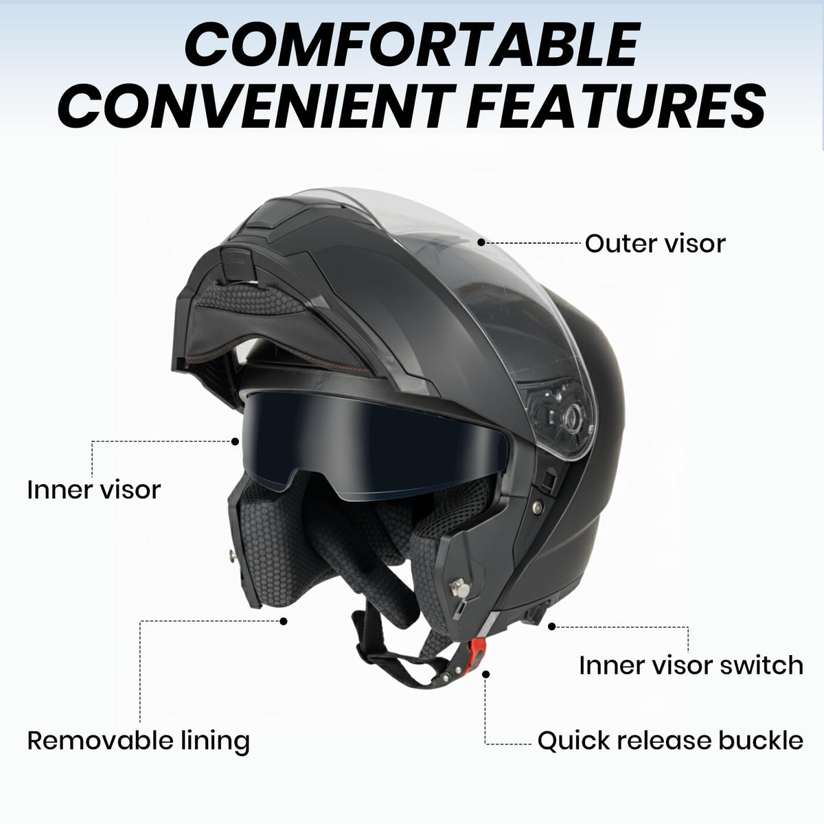 Modular Flip Up Motorcycle Helmet with Dual Visor J97384