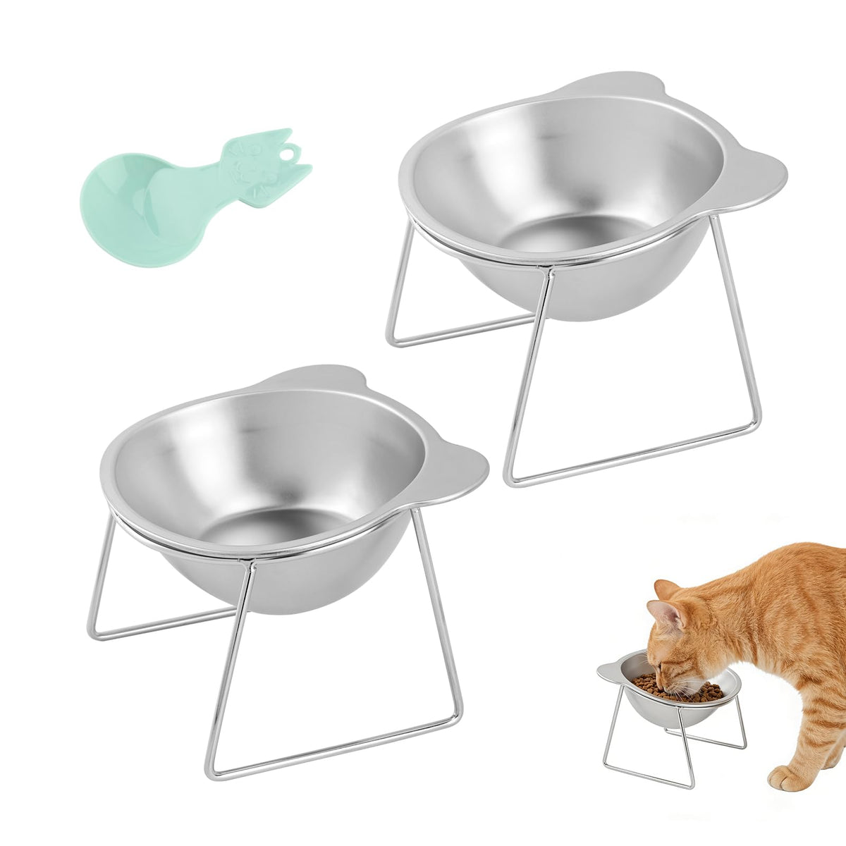 2 Pack Stainless Steel Elevated Cat Bowls L277