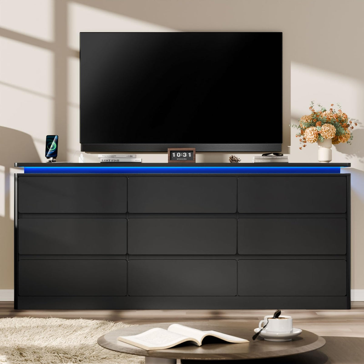 Black 9 Drawer Dresser with LED Lights A137263