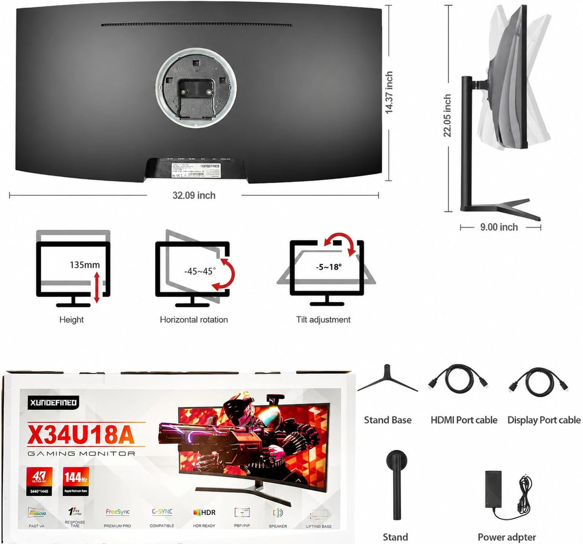 34 Inch Curved Ultrawide Gaming Monitor 180Hz UWQHD X824982