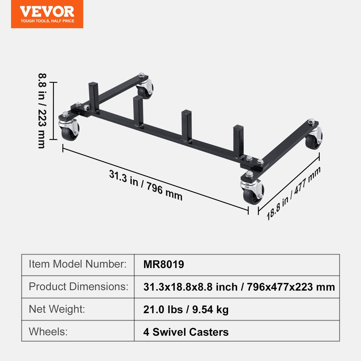 Car Dolly Rack with 360° Rotatable Wheels, 4-Dolly Capacity V147798