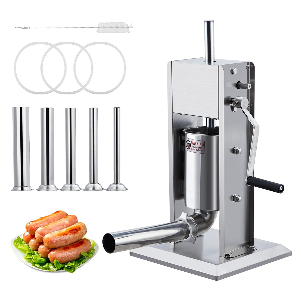 Manual Stainless Steel Sausage Stuffer with 5 Stuffing Tubes P77284