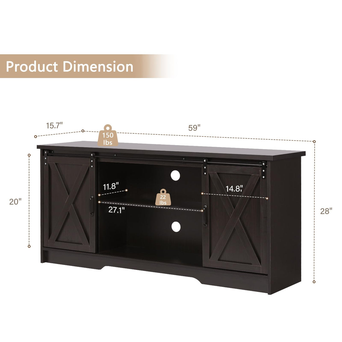65 Inch TV Stand with Sliding Barn Doors C55040