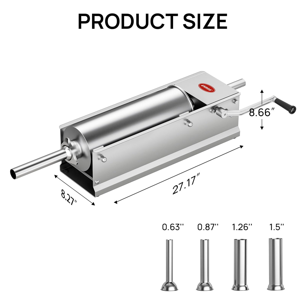 Manual Stainless Steel Sausage Stuffer with 4 Stuffing Tubes O2063