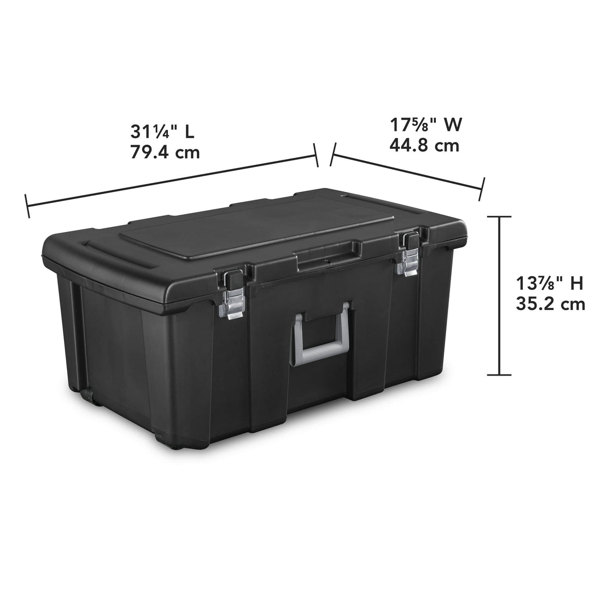 16 Gallon Black Plastic Storage Trunk with Wheels O528