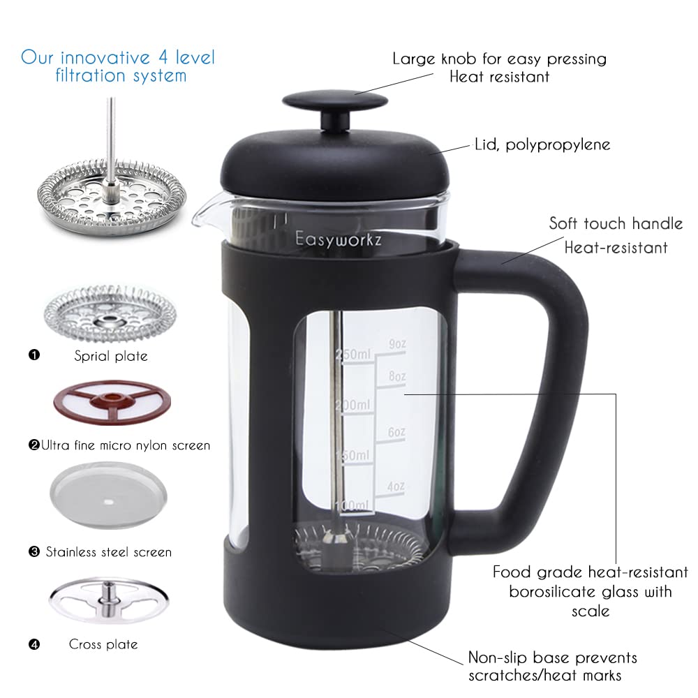 French Press and Gooseneck Pour Over Coffee Kettle 12 oz Stainless Steel T16566