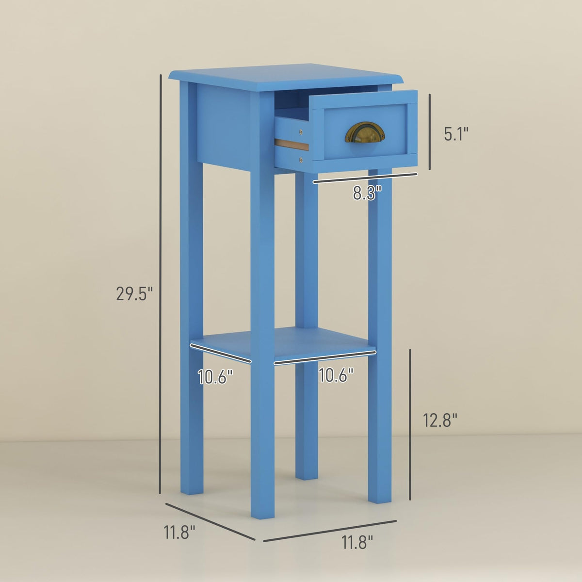 Narrow End Table with Drawer and Bottom Shelf Light Blue W597229