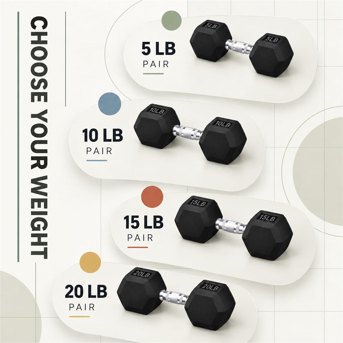 100 lb Rubber Hex Dumbbell Set with Rack L325249
