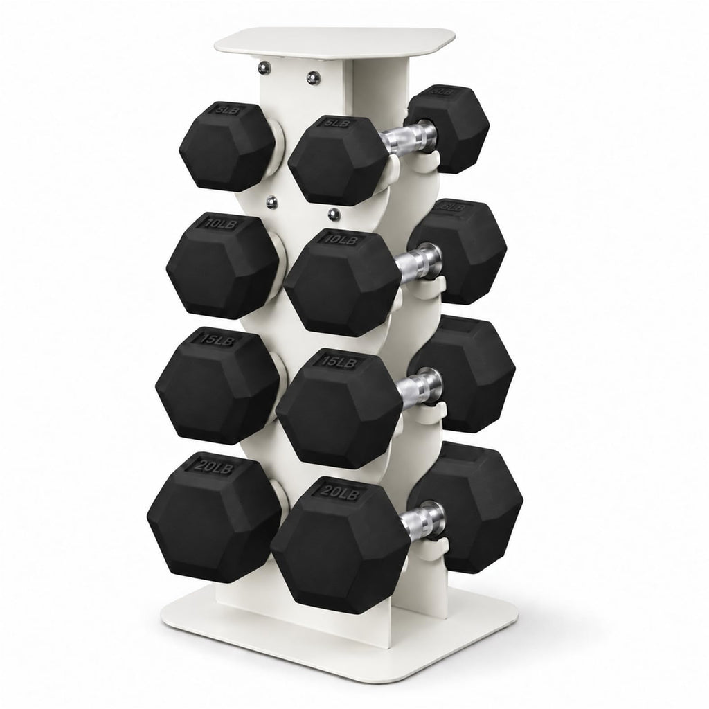 100 lb Rubber Hex Dumbbell Set with Rack L325249