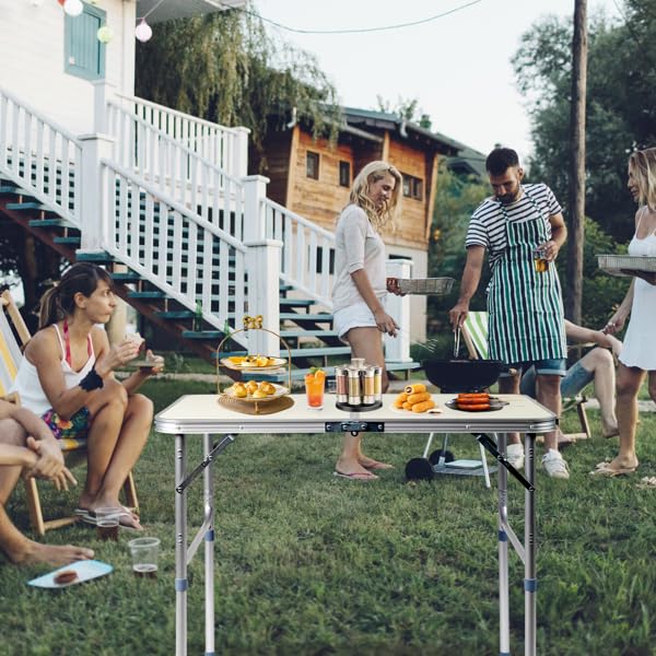 Aluminum Portable Folding Camping Table Adjustable Height White 36 x 24 inch O594880