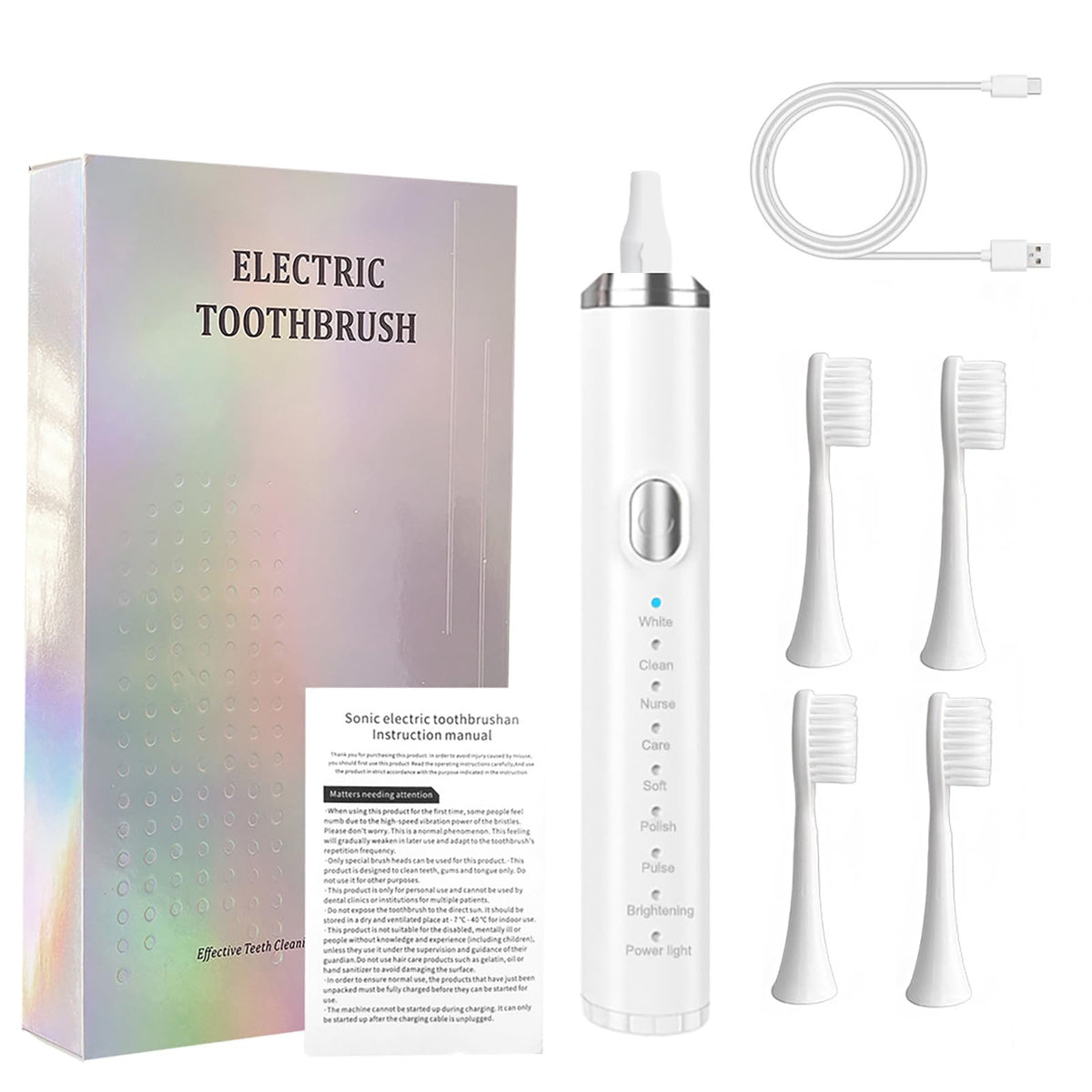 Black Rechargeable Electric Toothbrush with 4 Replacement Heads O53774