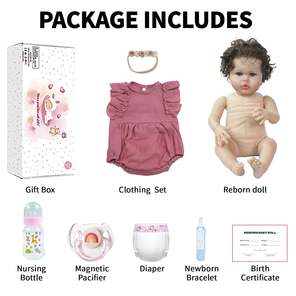 20 Inch Reborn Baby Dolls Girl with Curly Rooted Hair A305