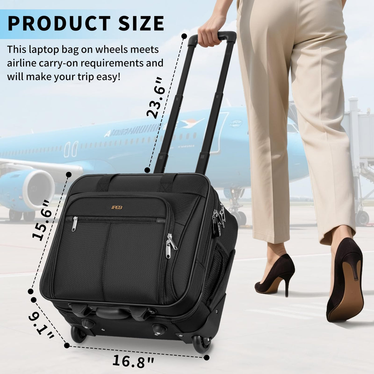 Water-Resistant 17.3" Rolling Laptop Bag with RFID Pocket O8806