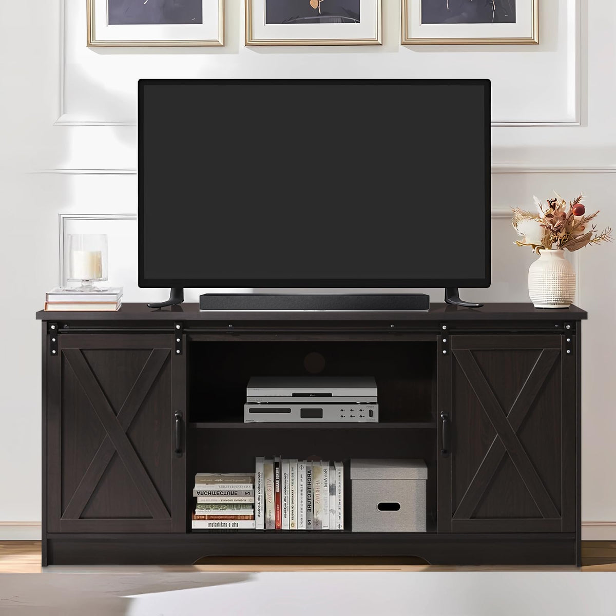 65 Inch TV Stand with Sliding Barn Doors C55040