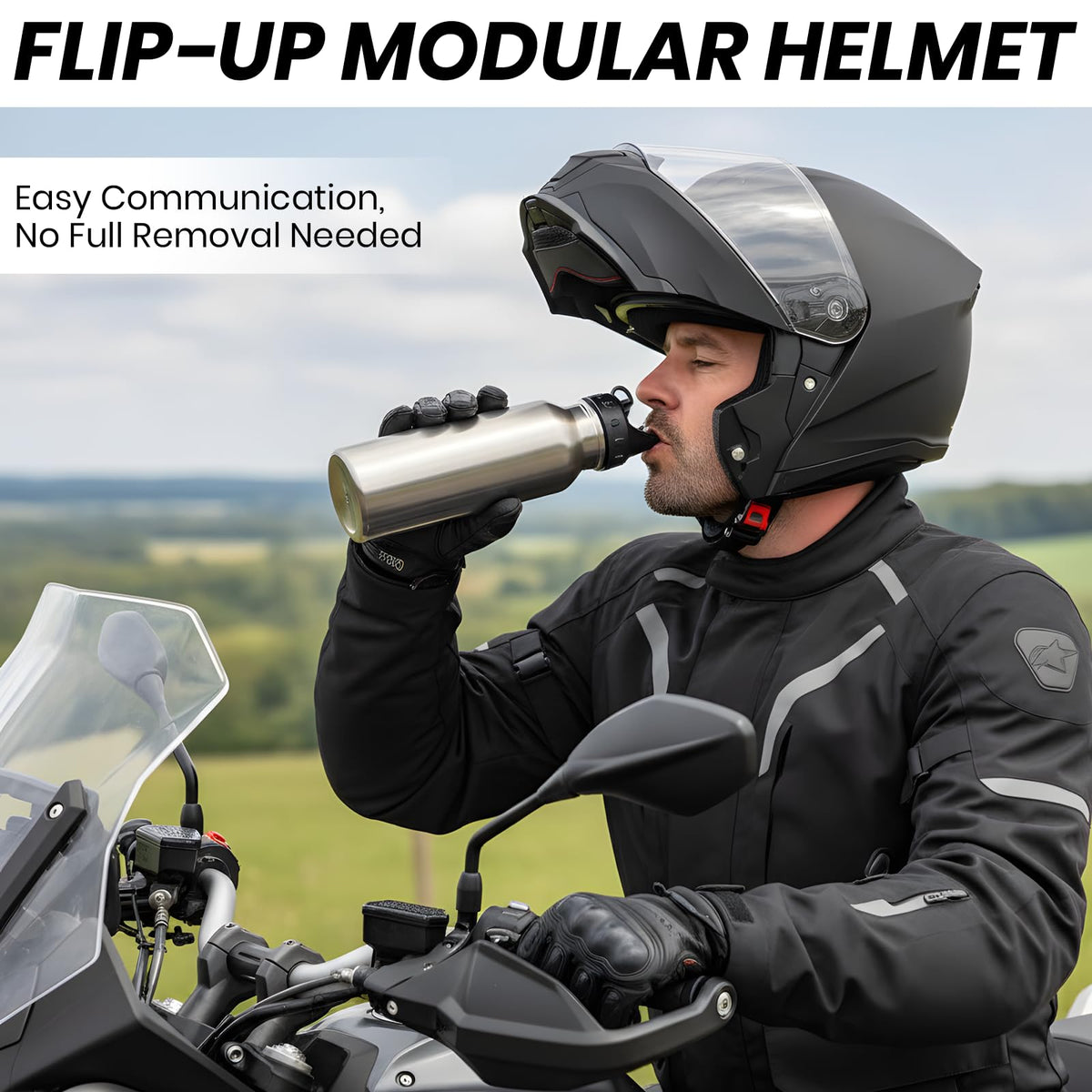 Modular Flip Up Motorcycle Helmet with Dual Visor J97384